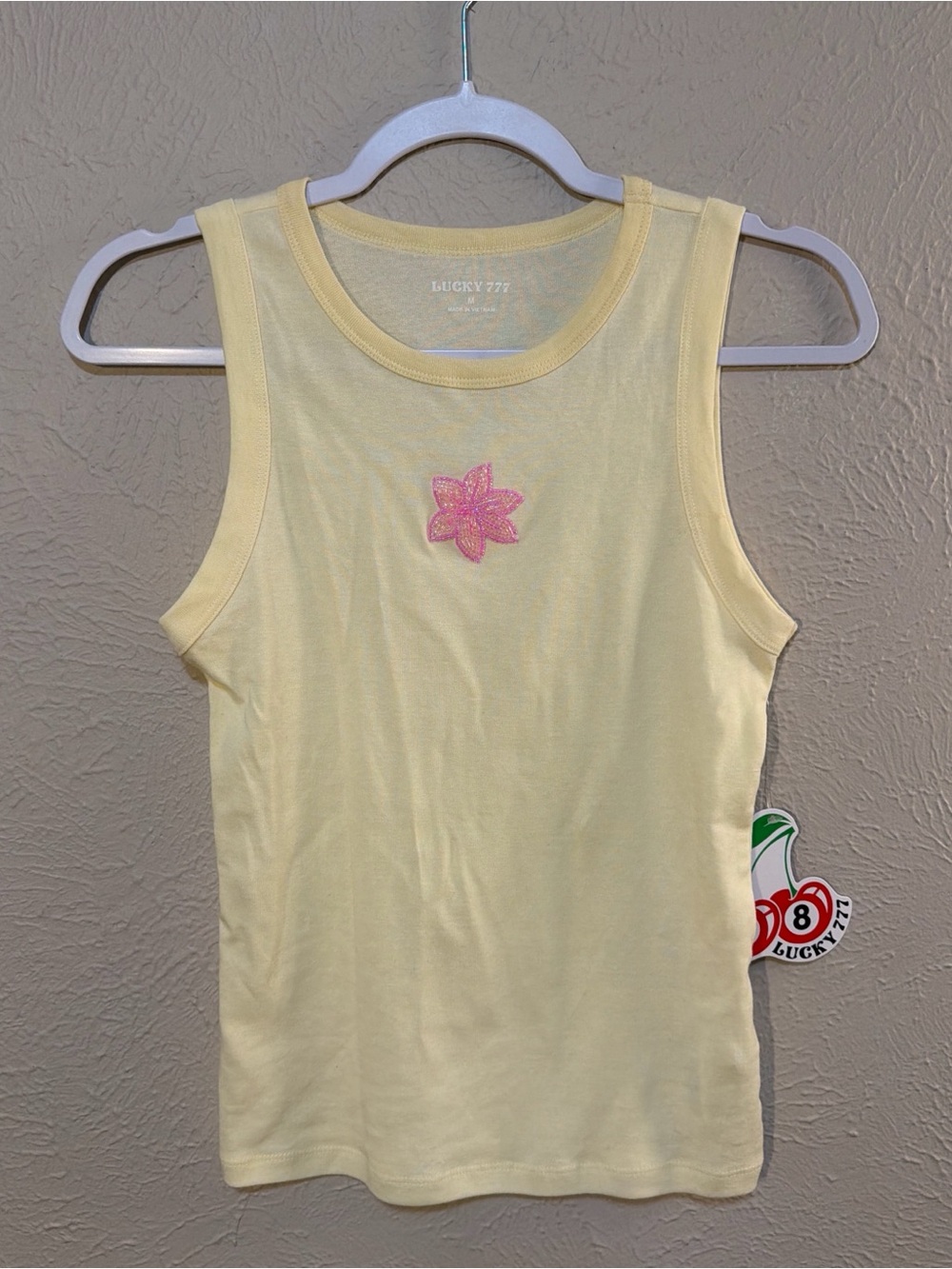 Lucky Brand Butter Yellow Tank with Pink Flower Applique